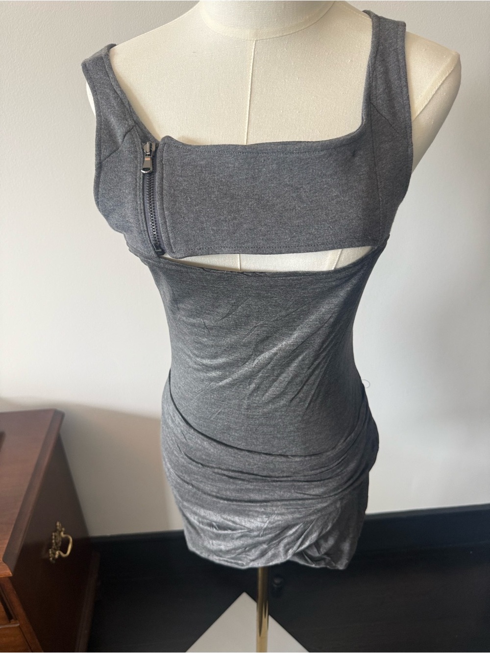 Vintage Diesel Gray Sleeveless Ruched Tank Dress